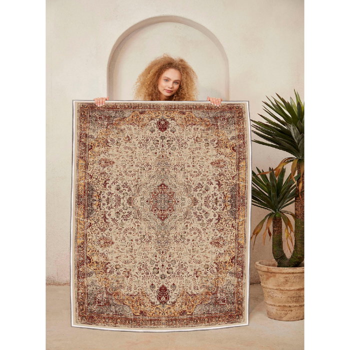 Conceptum Alfombra de Algodón 100 x 150 cm Beige, Rojo y Camel